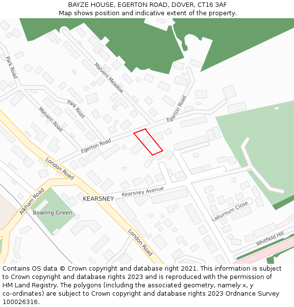 BAYZE HOUSE, EGERTON ROAD, DOVER, CT16 3AF: Location map and indicative extent of plot
