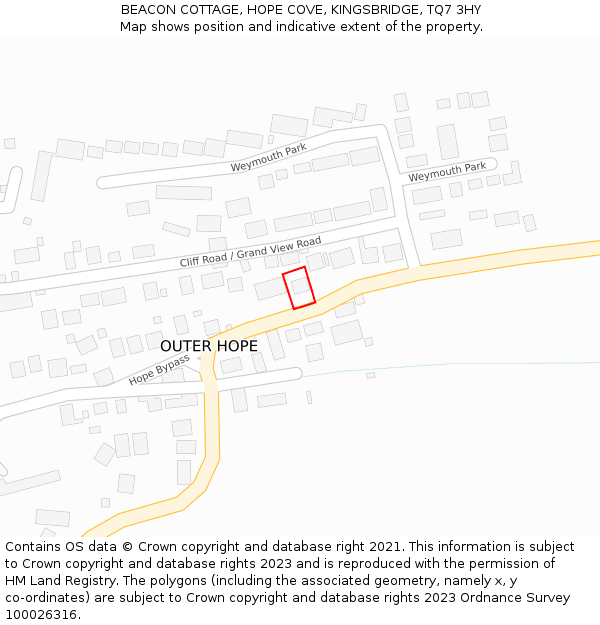 BEACON COTTAGE, HOPE COVE, KINGSBRIDGE, TQ7 3HY: Location map and indicative extent of plot