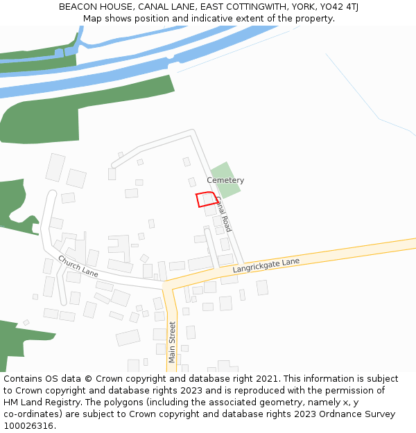 BEACON HOUSE, CANAL LANE, EAST COTTINGWITH, YORK, YO42 4TJ: Location map and indicative extent of plot