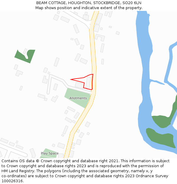 BEAM COTTAGE, HOUGHTON, STOCKBRIDGE, SO20 6LN: Location map and indicative extent of plot