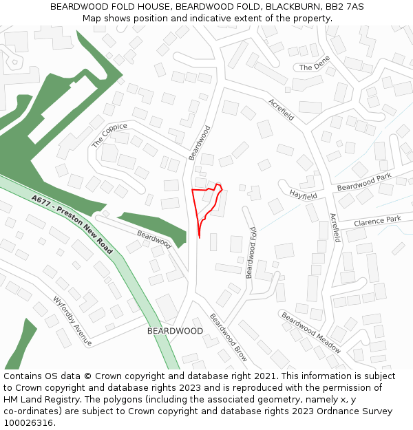 BEARDWOOD FOLD HOUSE, BEARDWOOD FOLD, BLACKBURN, BB2 7AS: Location map and indicative extent of plot