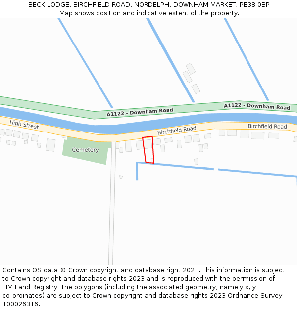 BECK LODGE, BIRCHFIELD ROAD, NORDELPH, DOWNHAM MARKET, PE38 0BP: Location map and indicative extent of plot