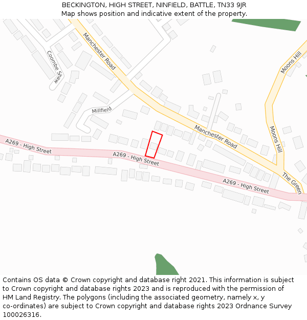 BECKINGTON, HIGH STREET, NINFIELD, BATTLE, TN33 9JR: Location map and indicative extent of plot