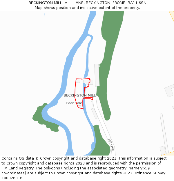 BECKINGTON MILL, MILL LANE, BECKINGTON, FROME, BA11 6SN: Location map and indicative extent of plot