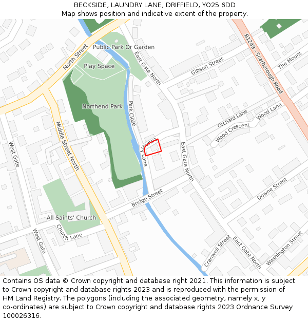 BECKSIDE, LAUNDRY LANE, DRIFFIELD, YO25 6DD: Location map and indicative extent of plot