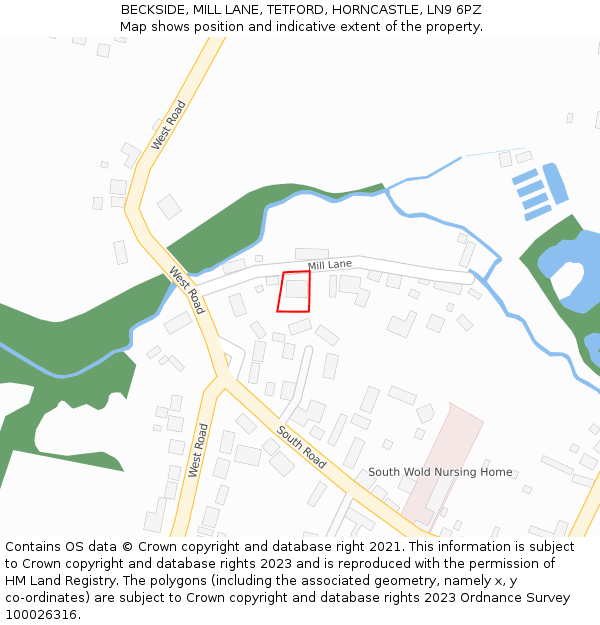 BECKSIDE, MILL LANE, TETFORD, HORNCASTLE, LN9 6PZ: Location map and indicative extent of plot