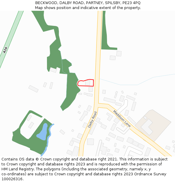 BECKWOOD, DALBY ROAD, PARTNEY, SPILSBY, PE23 4PQ: Location map and indicative extent of plot