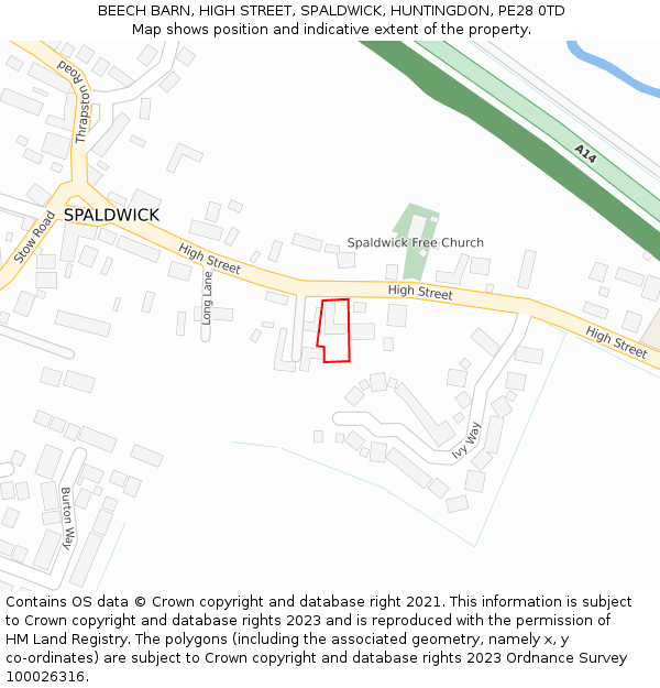 BEECH BARN, HIGH STREET, SPALDWICK, HUNTINGDON, PE28 0TD: Location map and indicative extent of plot