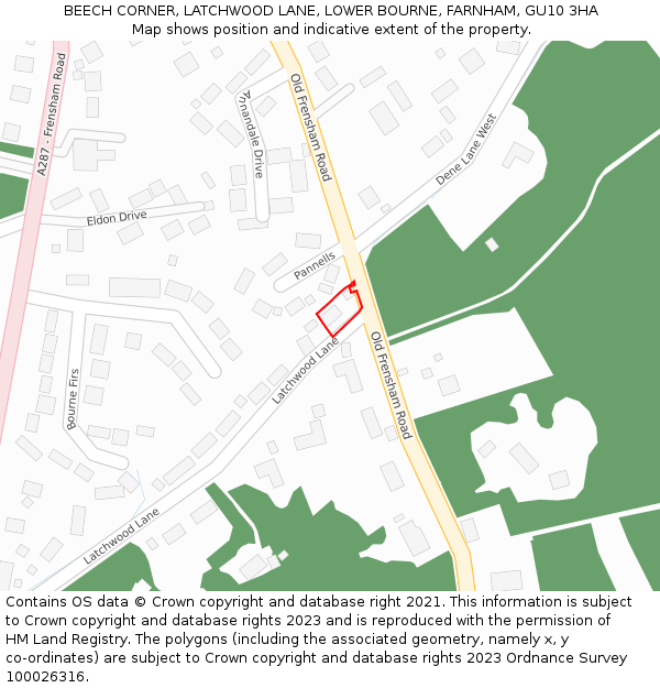 BEECH CORNER, LATCHWOOD LANE, LOWER BOURNE, FARNHAM, GU10 3HA: Location map and indicative extent of plot
