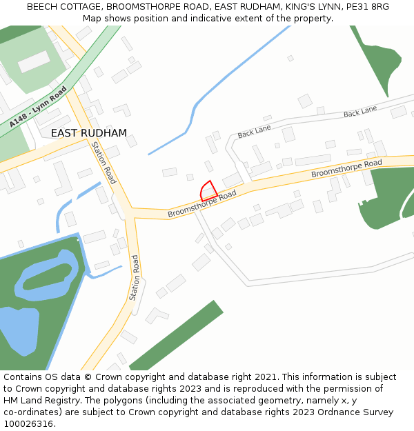 BEECH COTTAGE, BROOMSTHORPE ROAD, EAST RUDHAM, KING'S LYNN, PE31 8RG: Location map and indicative extent of plot