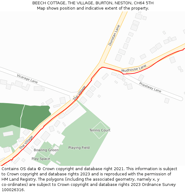 BEECH COTTAGE, THE VILLAGE, BURTON, NESTON, CH64 5TH: Location map and indicative extent of plot