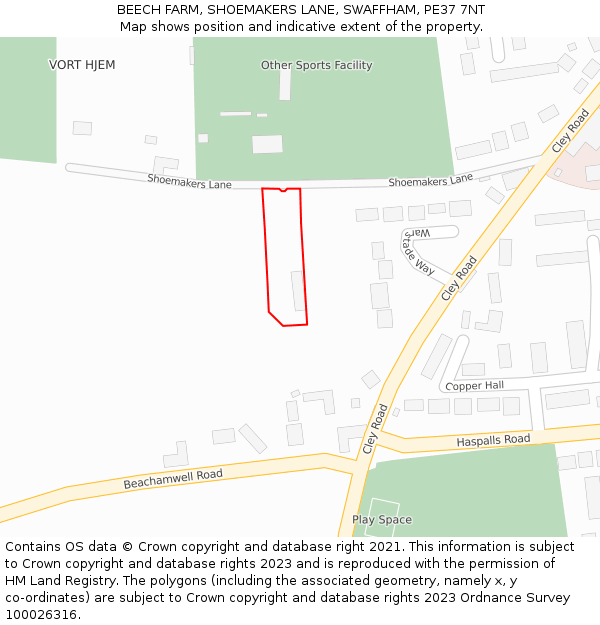 BEECH FARM, SHOEMAKERS LANE, SWAFFHAM, PE37 7NT: Location map and indicative extent of plot
