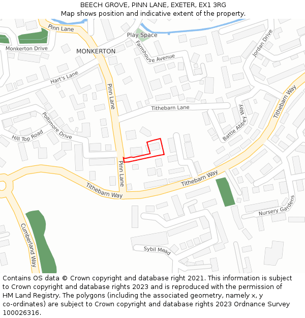 BEECH GROVE, PINN LANE, EXETER, EX1 3RG: Location map and indicative extent of plot