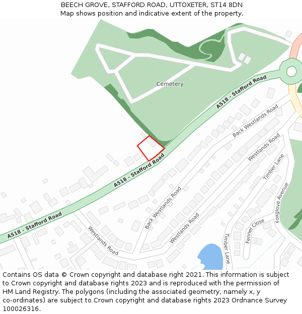 BEECH GROVE, STAFFORD ROAD, UTTOXETER, ST14 8DN: Location map and indicative extent of plot