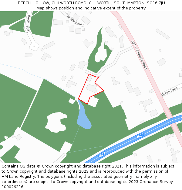 BEECH HOLLOW, CHILWORTH ROAD, CHILWORTH, SOUTHAMPTON, SO16 7JU: Location map and indicative extent of plot
