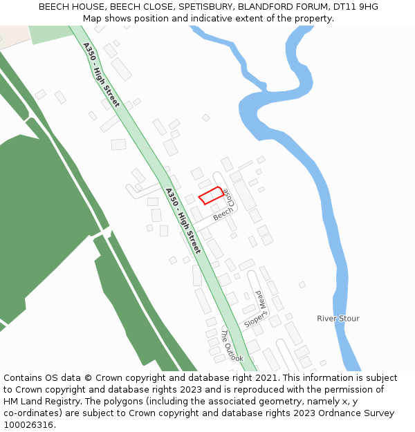 BEECH HOUSE, BEECH CLOSE, SPETISBURY, BLANDFORD FORUM, DT11 9HG: Location map and indicative extent of plot
