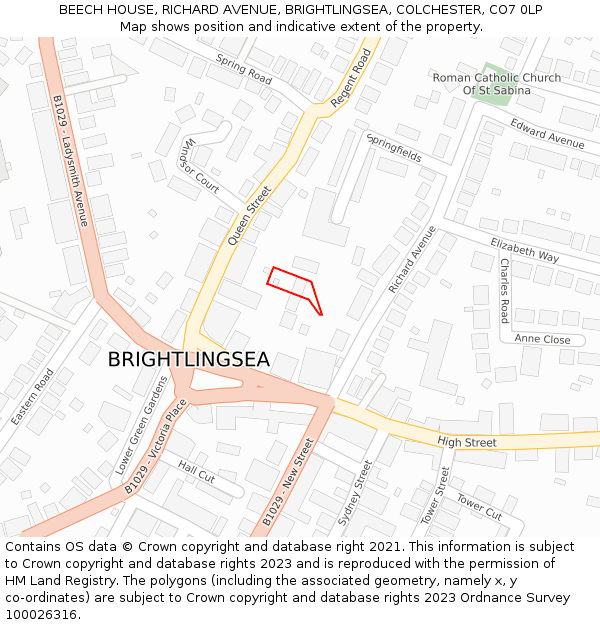 BEECH HOUSE, RICHARD AVENUE, BRIGHTLINGSEA, COLCHESTER, CO7 0LP: Location map and indicative extent of plot