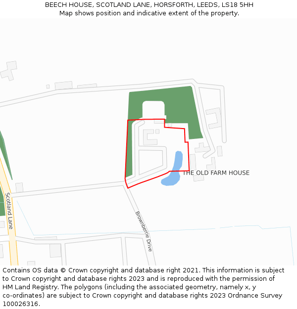BEECH HOUSE, SCOTLAND LANE, HORSFORTH, LEEDS, LS18 5HH: Location map and indicative extent of plot