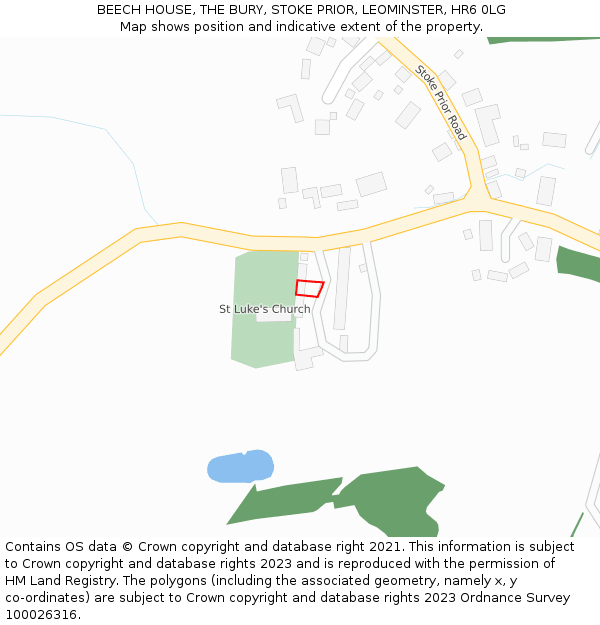 BEECH HOUSE, THE BURY, STOKE PRIOR, LEOMINSTER, HR6 0LG: Location map and indicative extent of plot