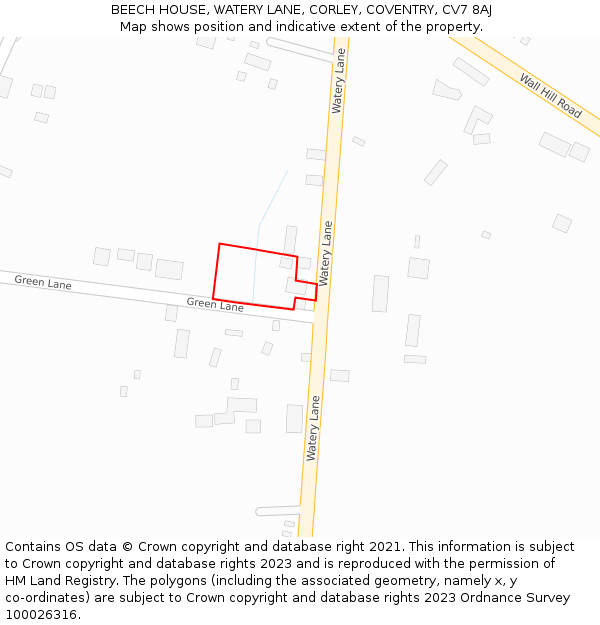 BEECH HOUSE, WATERY LANE, CORLEY, COVENTRY, CV7 8AJ: Location map and indicative extent of plot