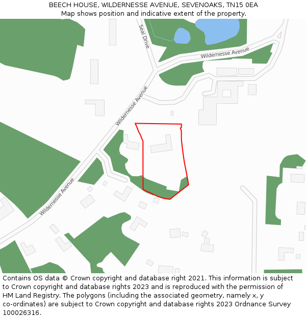 BEECH HOUSE, WILDERNESSE AVENUE, SEVENOAKS, TN15 0EA: Location map and indicative extent of plot