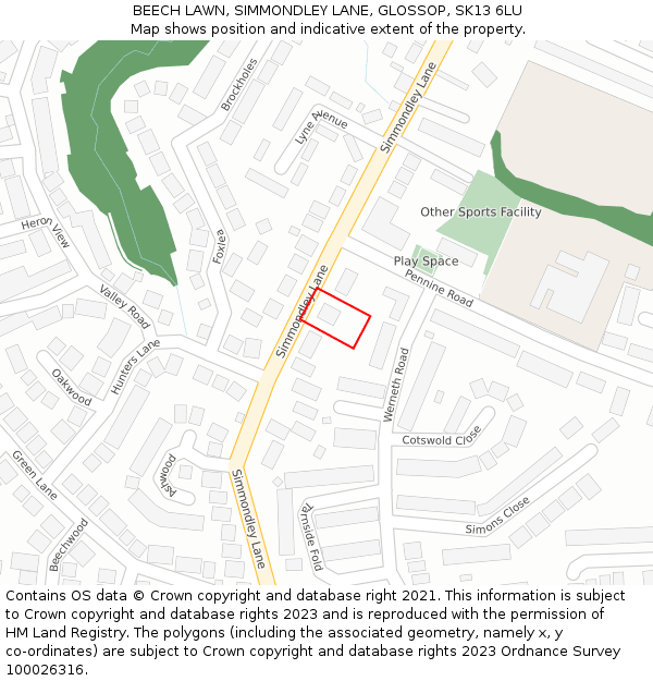 BEECH LAWN, SIMMONDLEY LANE, GLOSSOP, SK13 6LU: Location map and indicative extent of plot