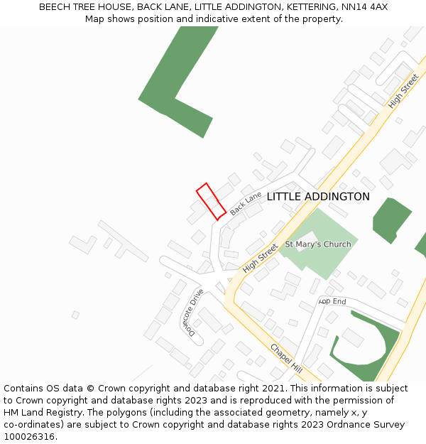 BEECH TREE HOUSE, BACK LANE, LITTLE ADDINGTON, KETTERING, NN14 4AX: Location map and indicative extent of plot