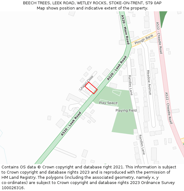 BEECH TREES, LEEK ROAD, WETLEY ROCKS, STOKE-ON-TRENT, ST9 0AP: Location map and indicative extent of plot