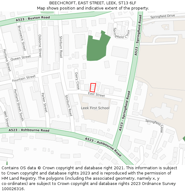 BEECHCROFT, EAST STREET, LEEK, ST13 6LF: Location map and indicative extent of plot