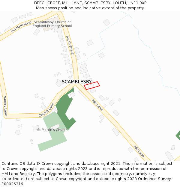 BEECHCROFT, MILL LANE, SCAMBLESBY, LOUTH, LN11 9XP: Location map and indicative extent of plot