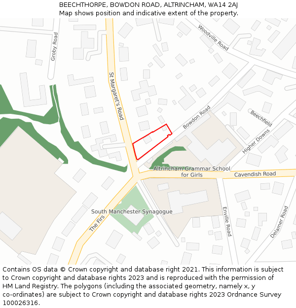 BEECHTHORPE, BOWDON ROAD, ALTRINCHAM, WA14 2AJ: Location map and indicative extent of plot
