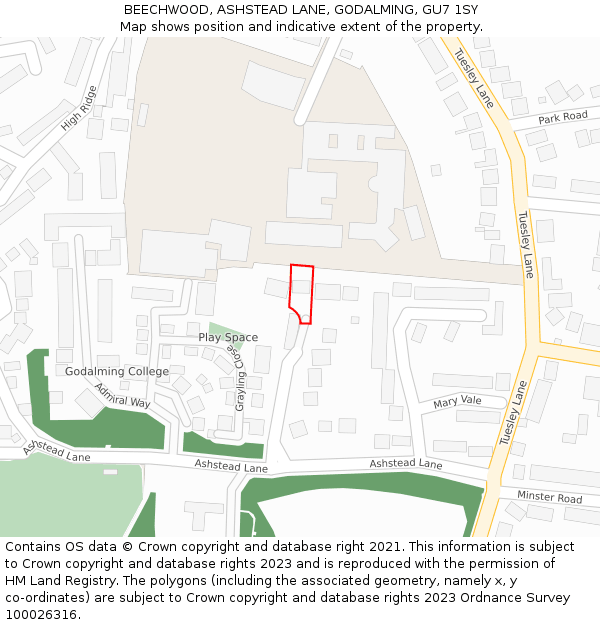 BEECHWOOD, ASHSTEAD LANE, GODALMING, GU7 1SY: Location map and indicative extent of plot