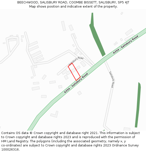 BEECHWOOD, SALISBURY ROAD, COOMBE BISSETT, SALISBURY, SP5 4JT: Location map and indicative extent of plot