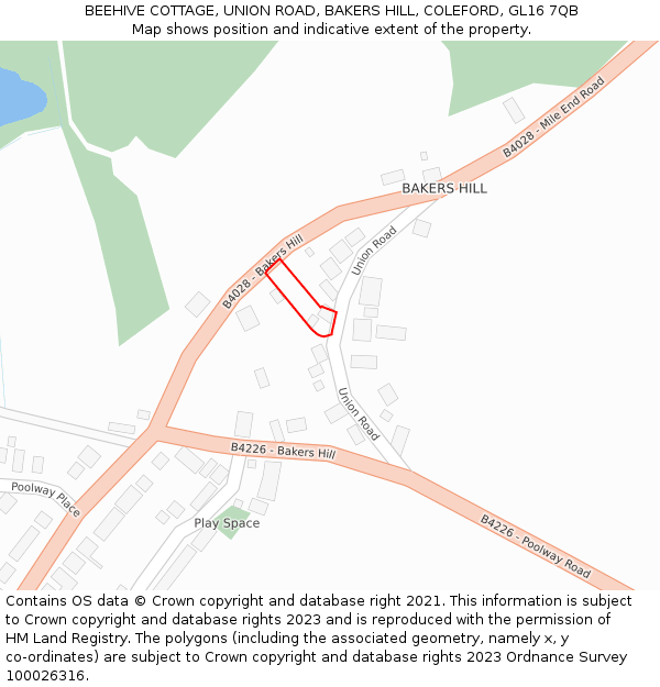 BEEHIVE COTTAGE, UNION ROAD, BAKERS HILL, COLEFORD, GL16 7QB: Location map and indicative extent of plot