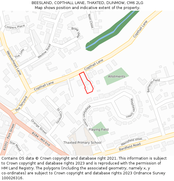 BEESLAND, COPTHALL LANE, THAXTED, DUNMOW, CM6 2LG: Location map and indicative extent of plot