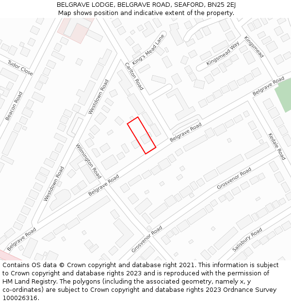BELGRAVE LODGE, BELGRAVE ROAD, SEAFORD, BN25 2EJ: Location map and indicative extent of plot