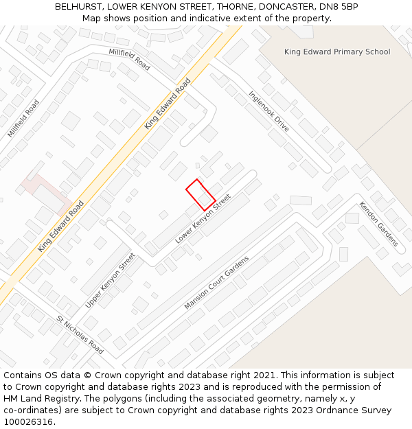 BELHURST, LOWER KENYON STREET, THORNE, DONCASTER, DN8 5BP: Location map and indicative extent of plot