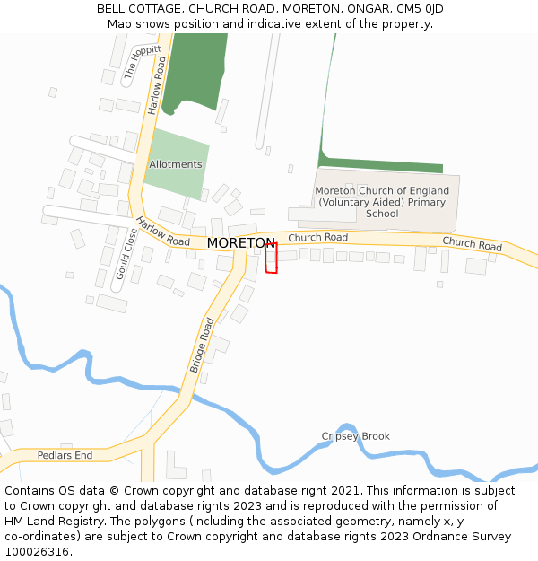 BELL COTTAGE, CHURCH ROAD, MORETON, ONGAR, CM5 0JD: Location map and indicative extent of plot
