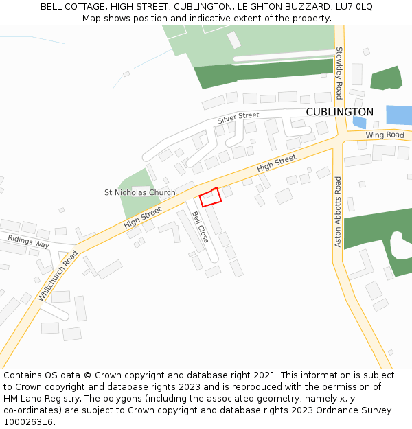 BELL COTTAGE, HIGH STREET, CUBLINGTON, LEIGHTON BUZZARD, LU7 0LQ: Location map and indicative extent of plot