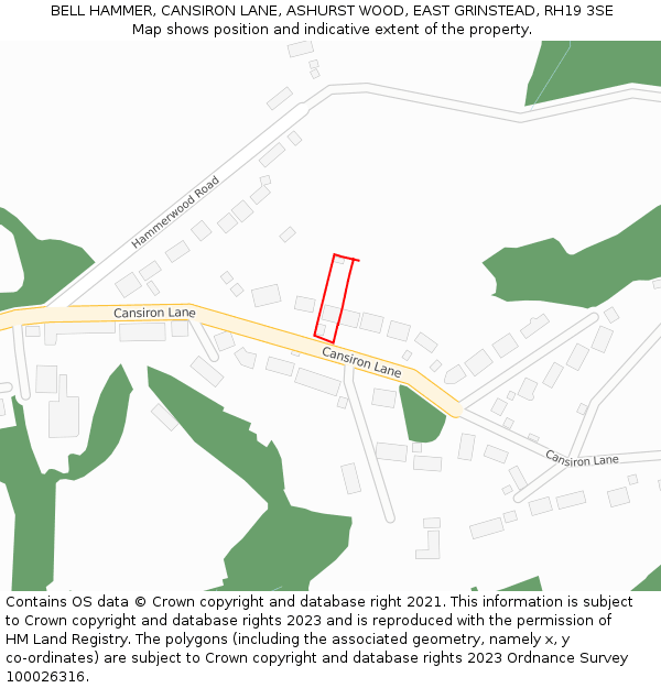 BELL HAMMER, CANSIRON LANE, ASHURST WOOD, EAST GRINSTEAD, RH19 3SE: Location map and indicative extent of plot