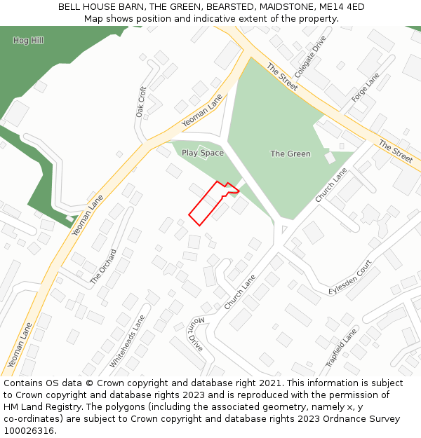 BELL HOUSE BARN, THE GREEN, BEARSTED, MAIDSTONE, ME14 4ED: Location map and indicative extent of plot