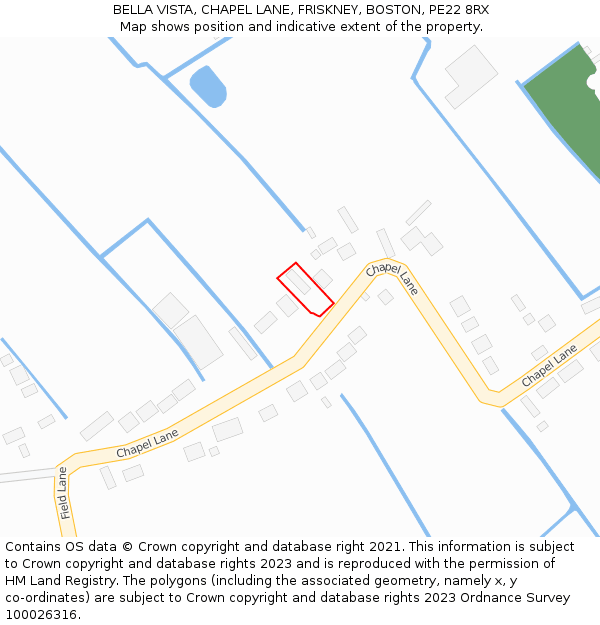 BELLA VISTA, CHAPEL LANE, FRISKNEY, BOSTON, PE22 8RX: Location map and indicative extent of plot