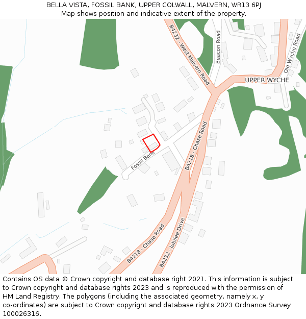 BELLA VISTA, FOSSIL BANK, UPPER COLWALL, MALVERN, WR13 6PJ: Location map and indicative extent of plot