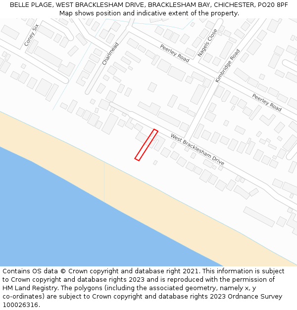 BELLE PLAGE, WEST BRACKLESHAM DRIVE, BRACKLESHAM BAY, CHICHESTER, PO20 8PF: Location map and indicative extent of plot