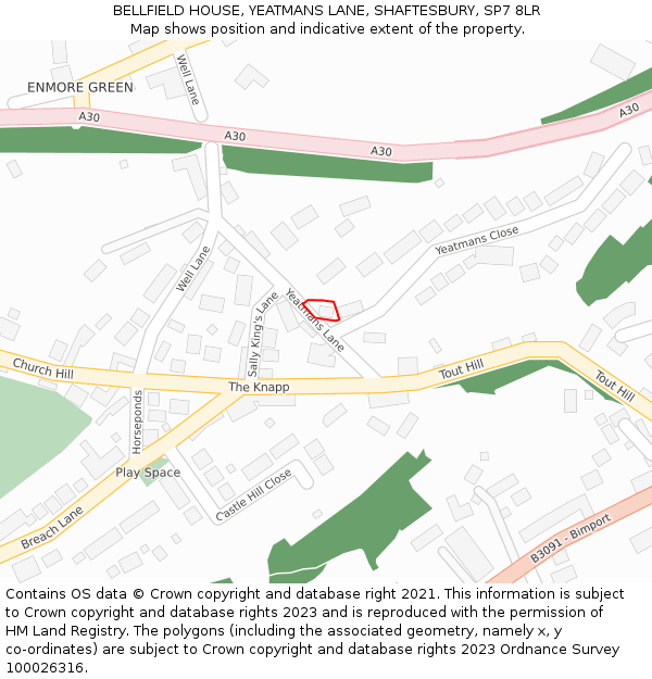 BELLFIELD HOUSE, YEATMANS LANE, SHAFTESBURY, SP7 8LR: Location map and indicative extent of plot