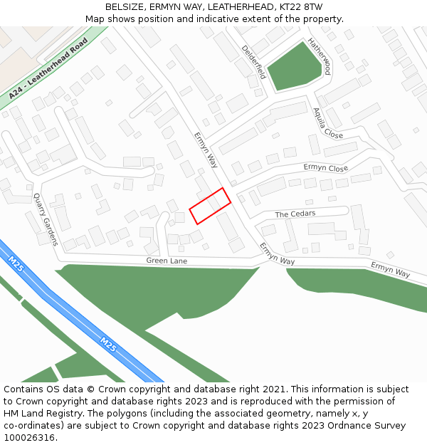 BELSIZE, ERMYN WAY, LEATHERHEAD, KT22 8TW: Location map and indicative extent of plot