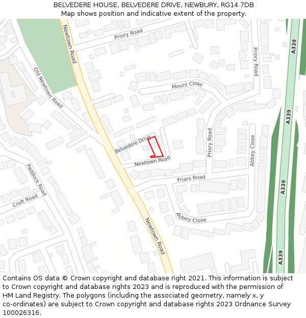 BELVEDERE HOUSE, BELVEDERE DRIVE, NEWBURY, RG14 7DB: Location map and indicative extent of plot