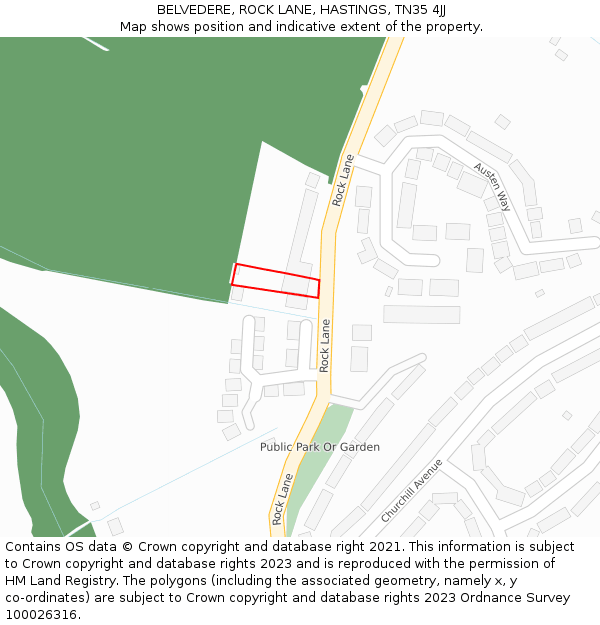 BELVEDERE, ROCK LANE, HASTINGS, TN35 4JJ: Location map and indicative extent of plot