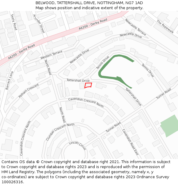 BELWOOD, TATTERSHALL DRIVE, NOTTINGHAM, NG7 1AD: Location map and indicative extent of plot