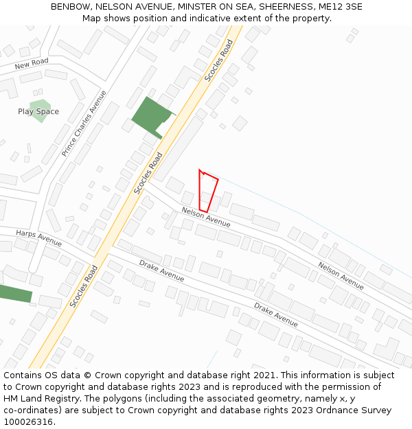 BENBOW, NELSON AVENUE, MINSTER ON SEA, SHEERNESS, ME12 3SE: Location map and indicative extent of plot